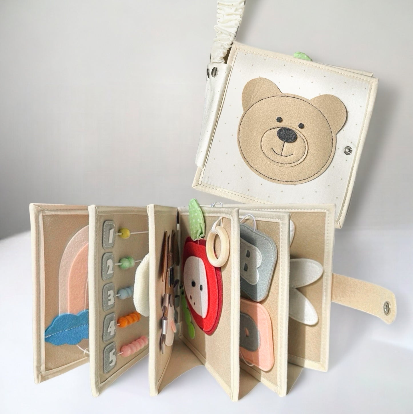 Montessori Baby Busy Book | Sensory, Travel & Learning Toy. Colorful quiet book for baby early development